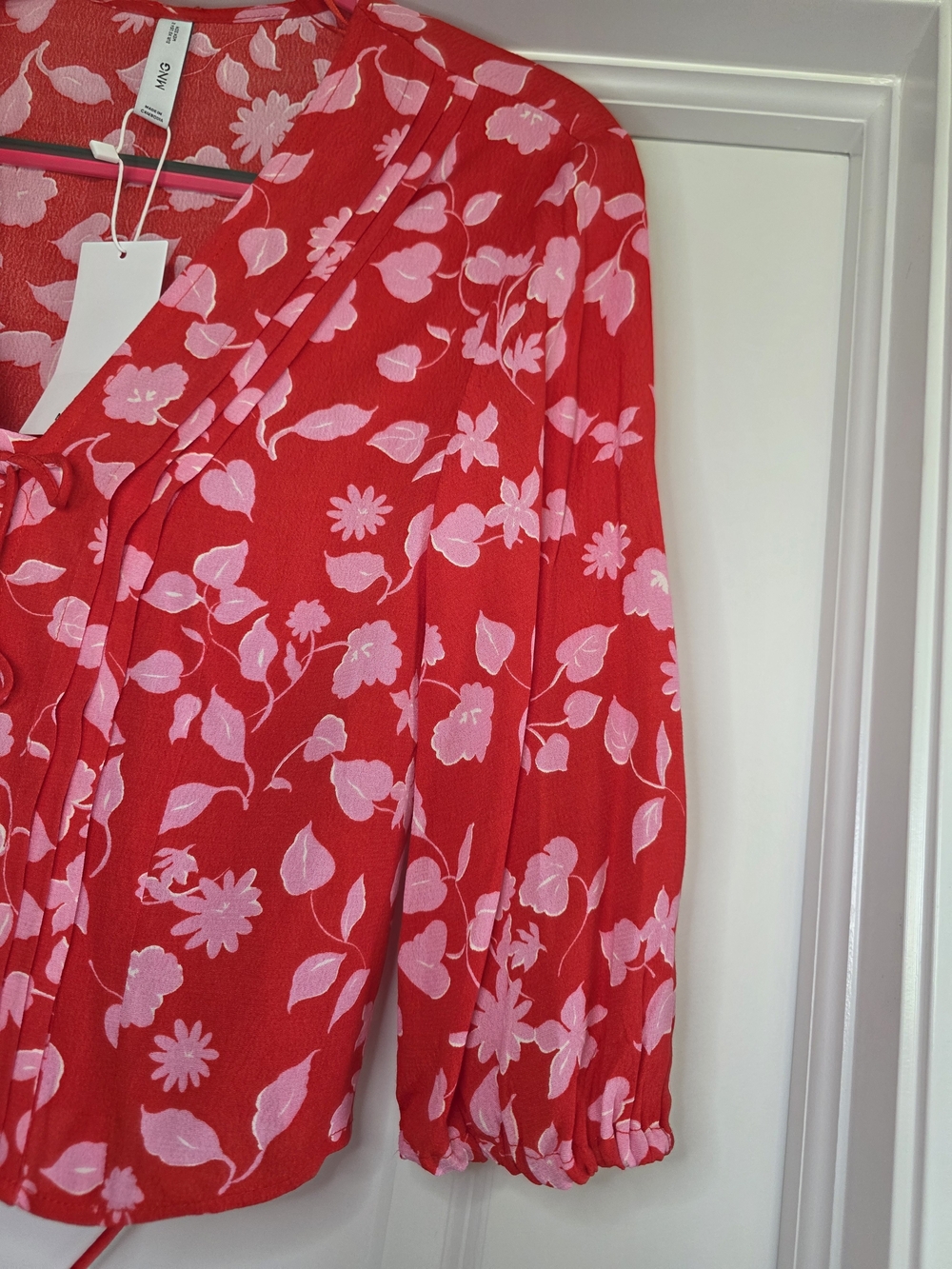 Mango Women’s Bow Printed Floral Blouse - Red & Pink - Picture 6 of 9